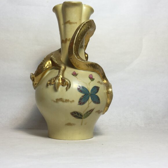 Victoria Carlsbad Art Nouveau Dragon Vase Gold and Floral Accents Please Read - Picture 3 of 15
